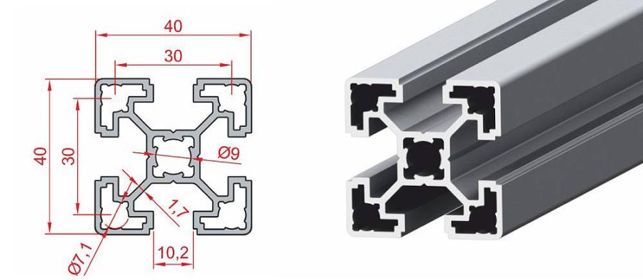 Preview: Aluminiumprofil 40×40 Nut 10 - Silber