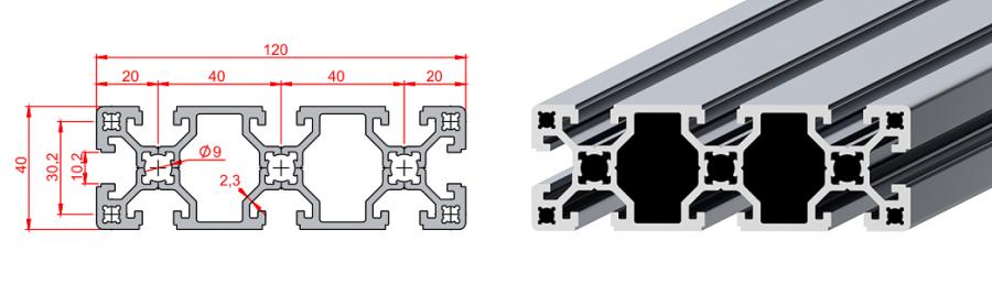 Preview: Aluminiumprofil 40×120 Nut 10 SCHWERES