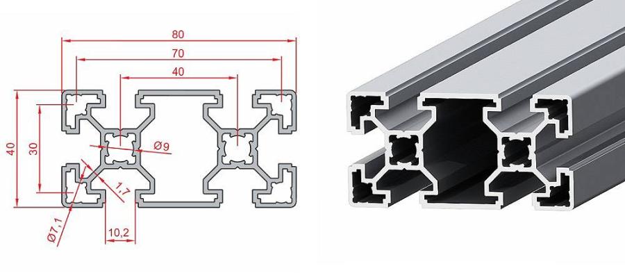 Preview: Aluminiumprofil 40×80 Nut 10 - Silber