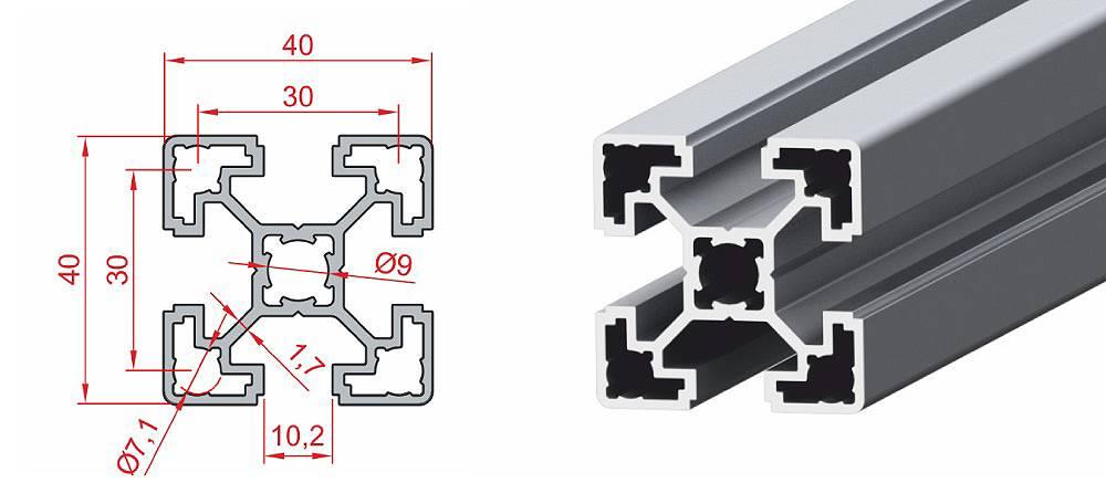 Aluminiumprofil 40×40 Nut 10 - Silber