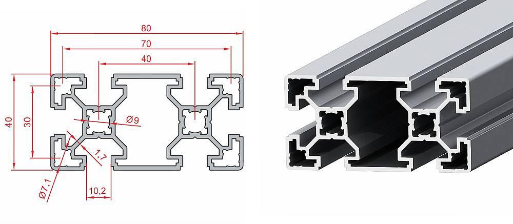 Aluminiumprofil 40×80 Nut 10 - Silber